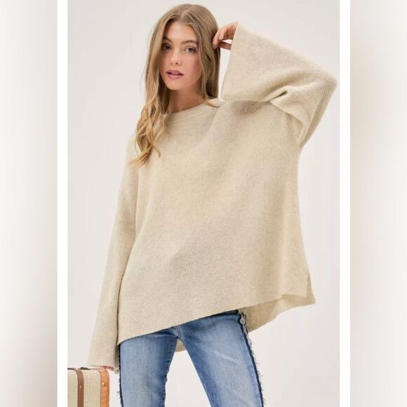 NWT & Gather Wool Blend Oversized Cream Wide Arm Sweater $72 S/M - Picture 2 of 11